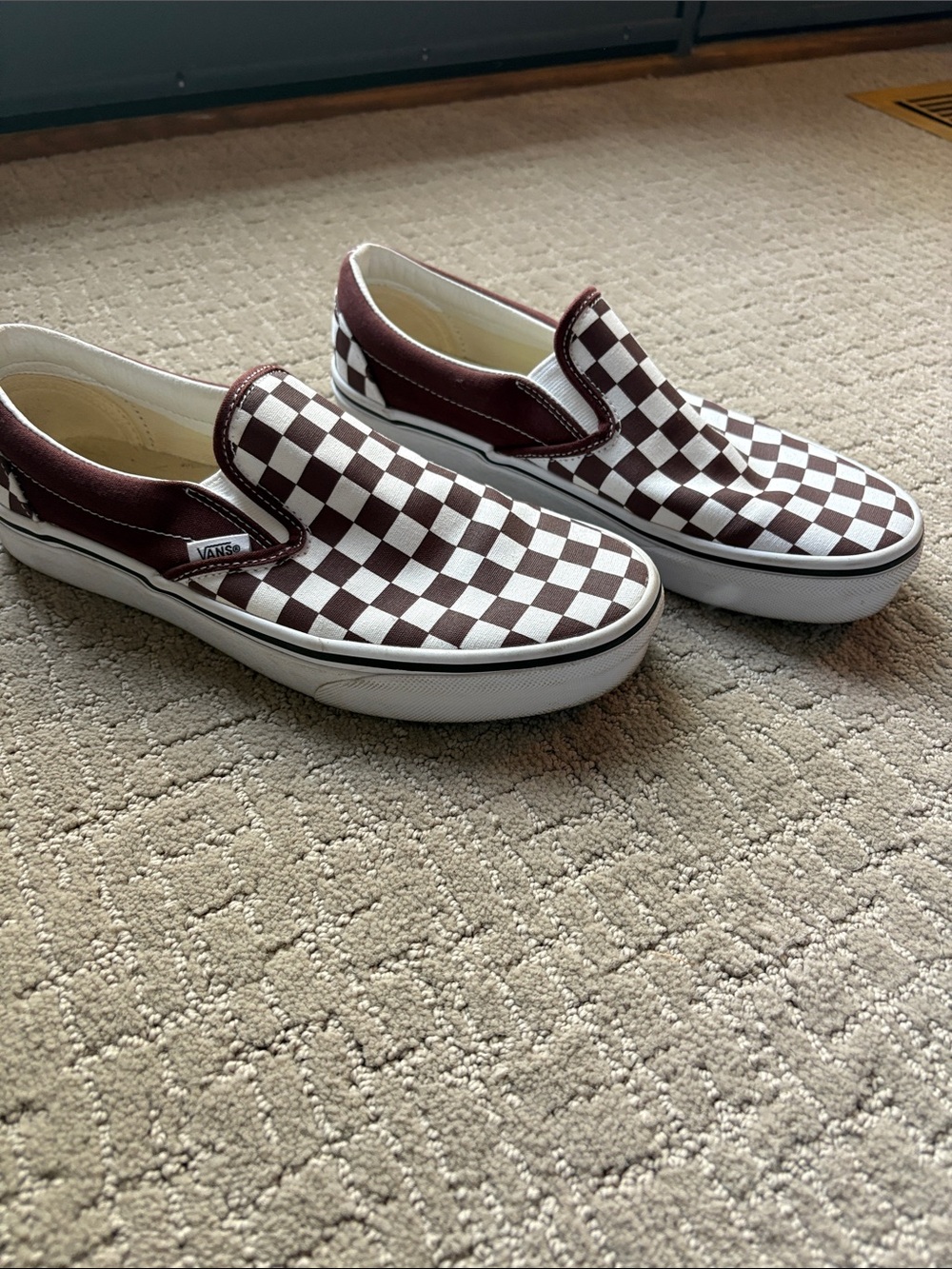 Vans Slip-On Checkerboard Sneakers - Burgundy and White